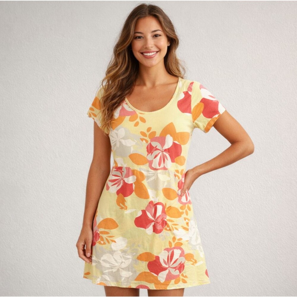 Fresh Produce Tropical T-Shirt Dress Womens Sz M Comfy Cotton Knit Beach Coastal